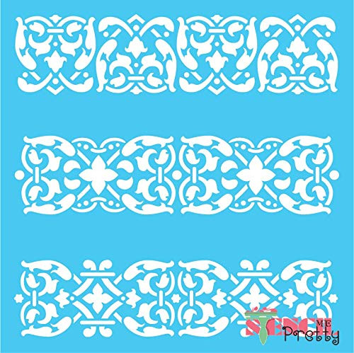 Victorian Border Stencil - Carolingian Style Continuous DIY Pattern Best Vinyl Large Stencils for Painting on Wood Canvas Wall etc.-M -17" x 17"- Brilliant Blue Color Material