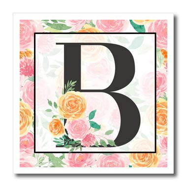 3dRose Pretty Pink Floral Monogram Initial B - Iron on Heat Transfers -ht-341746-3-