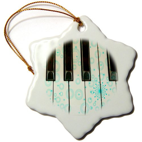 3dRose orn_55675_1 Fun Aqua Circles Piano Keys-Musical Art-Instruments-Snowflake Ornament, 3-Inch, Porcelain