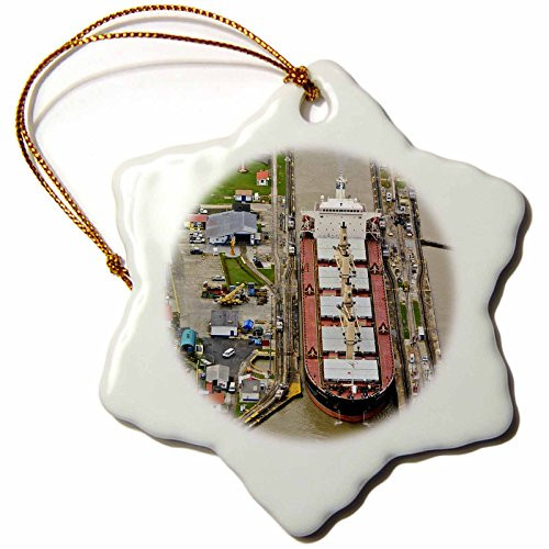 3dRose LLC Container Ship Panama Canal 3-Inch Snowflake Porcelain Ornament