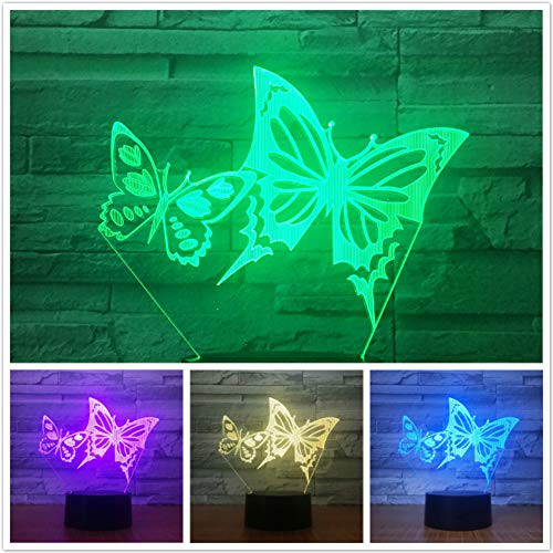 3D Butterfly Night Light Table Lamp Decor Table Desk Optical Illusion Lamps 7 Color Changing Lights LED Table Lamp Xmas Home Love Brithday Children Kids Decor Toy Gift