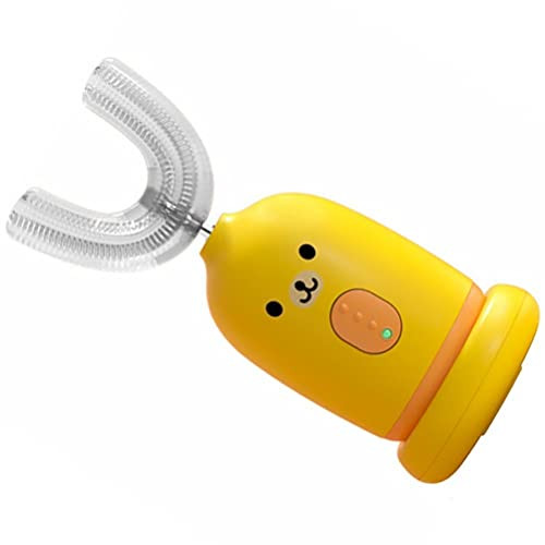 Healifty 1 Set Electric Toothbrush U-Shaped Automatic Toothbrush Cute Plastic Sonic Toothbrush Teeth Cleaning Tool Yellow for 7-12 Kids