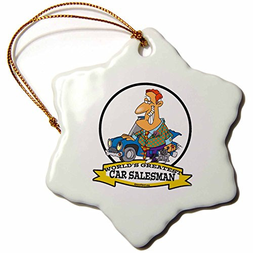 3dRose Dooni Designs Worlds Greatest Cartoons - Funny Worlds Greatest Car Salesman II Occupation Job Cartoon - 3 inch Snowflake Porcelain Ornament (orn_103018_1)