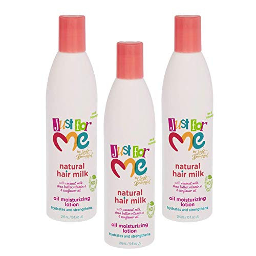Just for Me Natural Hair Milk Lotion - Hydrates  and  Strengthens Contains Coconut Milk Shea Butter Vitamin E Sunflower Oil Lightweight Moisture Reduces Frizz 10 oz -3 Pack-