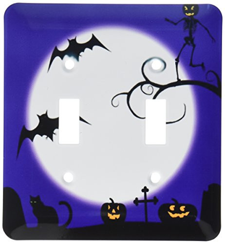 3dRose lsp-28915-2 Toon Jack O Lanterns Bats and Cats In Graveyard with Moon Double Toggle Switch