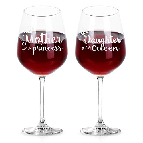 Funny Mom Daughter Wine Glass Mother of a Princess?Daughter of a Queen Wine Glass Set of 2 Mothers Day Birthday Thanksgiving Christmas Day Gift for Mom Mother Daughter Women from Dad Husband 15Oz Funny Mom Daughter Wine Glass Mother of a Princess?Daughter of a Queen Wine Glass Set of 2 Mothers Day Birthday Thanksgiving Christmas Day Gift for Mom Mother Daughter Women from Dad Husband 15Oz
