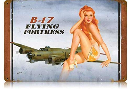 Losea B-17 Redhead - Pin-Up Girl Retro Tin Metal Sign Vintage Wall Decor Metal Plaque Poster for Home Club Bar Pub Tavern Coffee Cafe BBQ Garage Shop 8 x 12 Inches