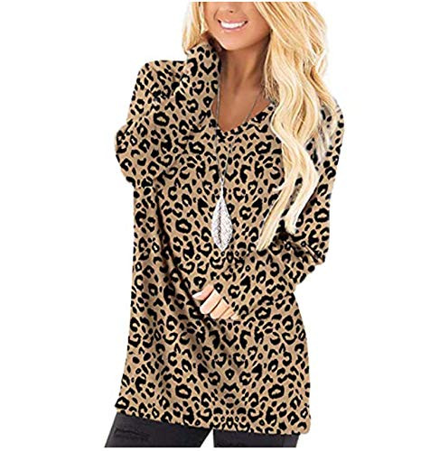 Tops T-Shirts for Women Camouflage Leopard Printed Casual Loose O Neck Long Sleeve Pullover Blouse Tees