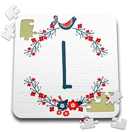 3dRose Monogram Initial Letter L with a red and Blue Floral Wreath and... - Puzzles -pzl-337472-2-
