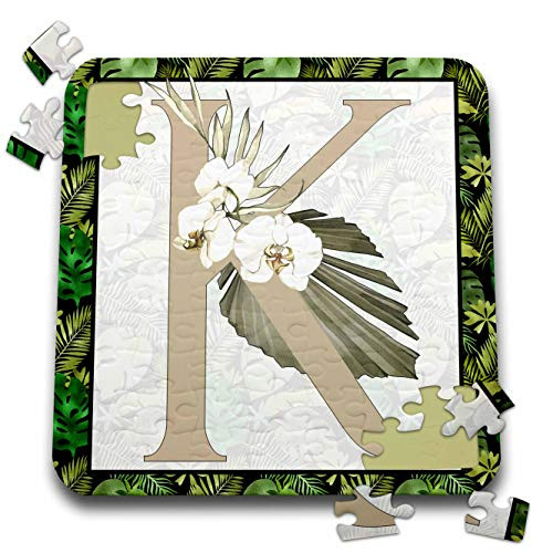 3dRose Monogram Initial K Green Tropical Leaves and Flowers - Puzzles -pzl-340753-2-