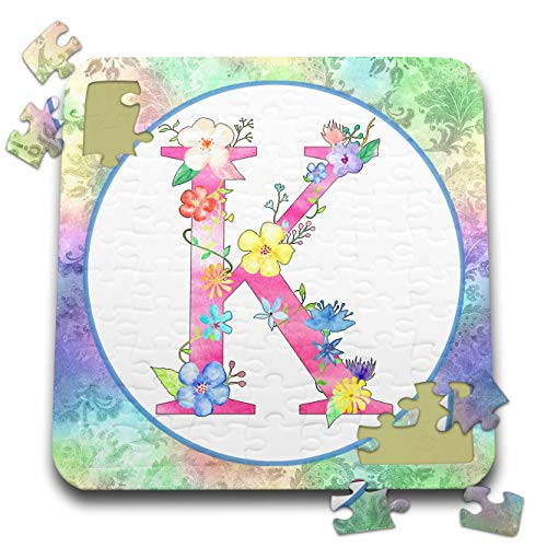 3dRose Pretty Whimsical Pink Flower Monogram Initial K - Puzzles -pzl-340793-2-