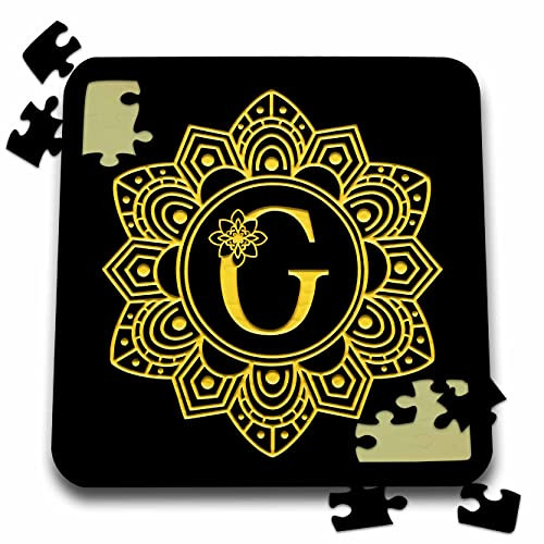 3dRose Floral Mandala Monogram. Gold on Black Design. Great Letter G - Puzzles -pzl-346865-2-