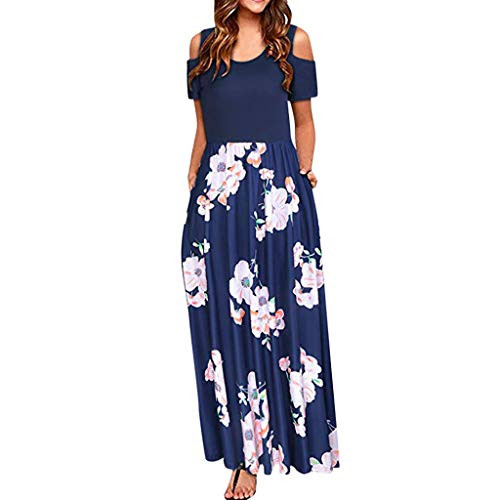 HULKAY Cold Shoulder Dresses for Women?Summer Off Shoulder Short Sleeve Floral Print Elegant Maxi Dress?Womens Casual Long Dress-Blue 2L- HULKAY Cold Shoulder Dresses for Women?Summer Off Shoulder Short Sleeve Floral Print Elegant Maxi Dress?Womens Casual Long Dress-Blue 2L-