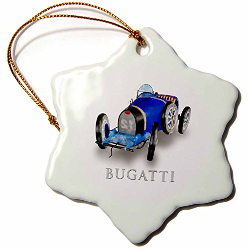 3dRose Boehm Digital Paint Automobile - Classic Bugatti Racing Car - 3 inch Snowflake Porcelain Ornament (orn_58801_1)