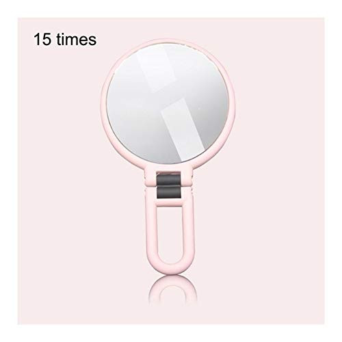 B-D Double Sided Folding Travel Mirror 10X 15X Magnifying Handheld Vanity Mirror Adjustable Pedestal Makeup Mirror -Color - 15X-