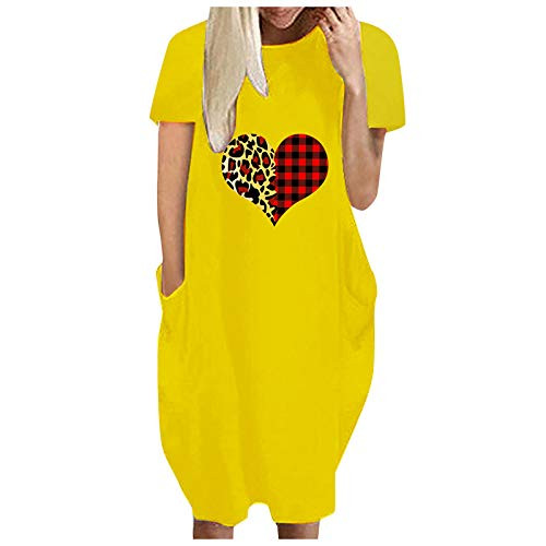 Summer Dresses for Women Loose Love Print O-Neck Pockets Casual Short Sleeves Dress Maxi Boho Dress Yellow Summer Dresses for Women Loose Love Print O-Neck Pockets Casual Short Sleeves Dress Maxi Boho Dress Yellow