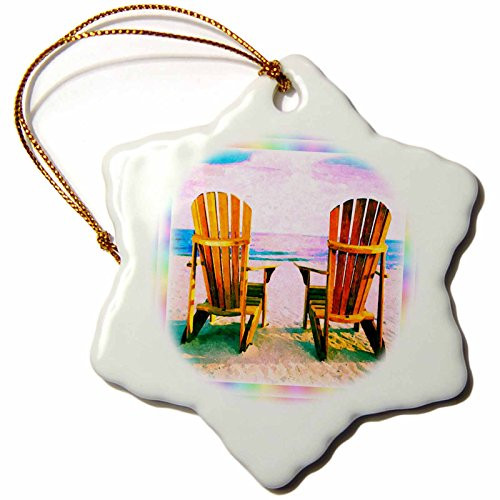 3dRose orn_24099_1 Adirondack Chairs-Snowflake Ornament, Porcelain, 3-Inch