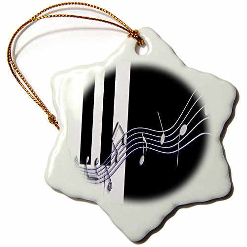3dRose orn_18762_1 Silver Music Notes on Piano Keys Porcelain Snowflake Ornament, 3-Inch