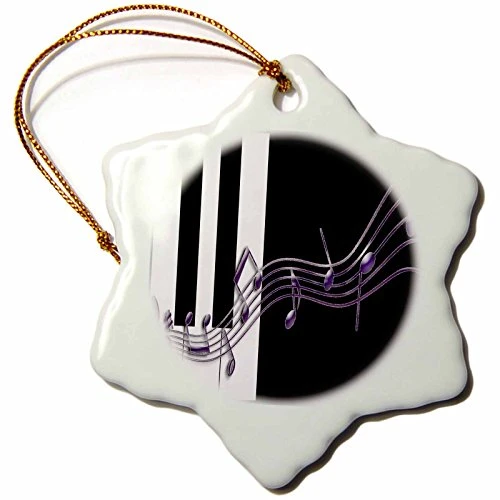 3dRose orn_24373_1 Purple Music Notes on Piano Keys Porcelain Snowflake Ornament, 3-Inch
