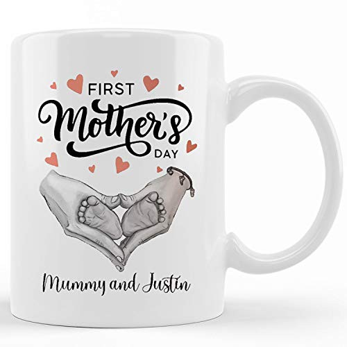 Custom First Mother's Day 2021 Mug First Time Mom Mug New Mom Mug Gift For New Mom Mug New Mommy Mug Ceramic Novelty Coffee Mugs 11oz 15oz Tea Cup Funny Words Gift Present Mug For Birthday C