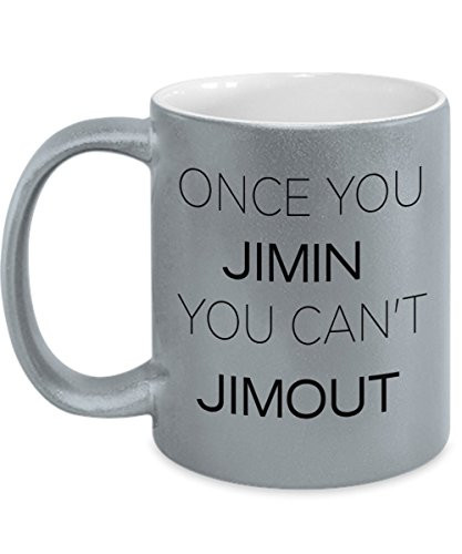 BTS Silver Grey Metallic Mug - ONCE YOU JIMIN YOU CAN'T JIMOUT - Best Gift For K-POP Fan