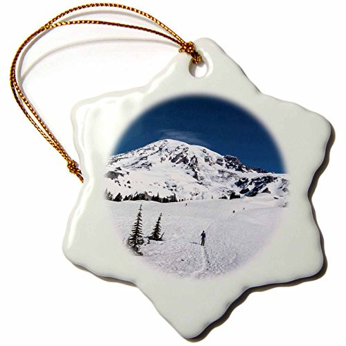 3dRose Danita Delimont - Hiking - USA, Washington, Mt Rainier. Hiker on trail to Camp Muir - US48 MFR0039 - MFR - 3 inch Snowflake Porcelain Ornament (orn_148324_1)