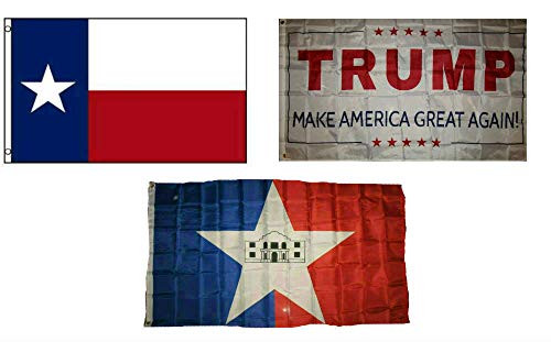 K's Novelties 3x5 Trump White  and  State Texas  and  City San Antonio Wholesale Set Flag 3'x5'