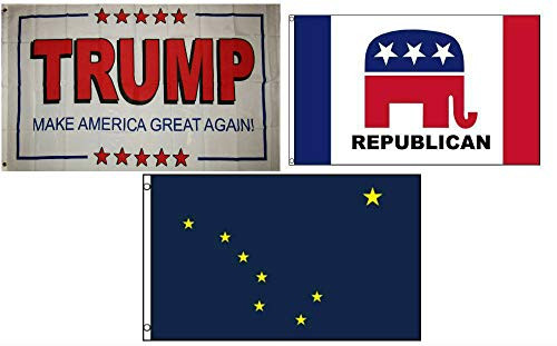K's Novelties 3x5 Trump White 2  and  Republican  and  State of Alaska Wholesale Set Flag 3'x5'