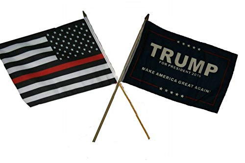 K's Novelties 12x18 12"x18" Wholesale Combo USA Fire Dept.  and  Trump President Blue Stick Flag