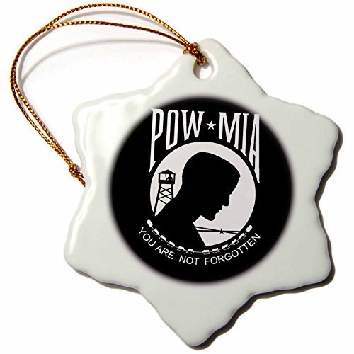 3dRose EvaDane - Signs - POW MIA, Black and White - 3 inch Snowflake Porcelain Ornament (orn_110013_1)