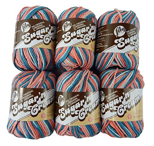 Bulk Buy: Lily Sugar'n Cream Yarn 100% Cotton Solids and Ombres (6-Pack) Medium #4 Worsted (Coral Seas Ombre)