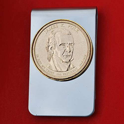 US 2009 Presidential Dollar BU Uncirculated Coin Stainless Steel Gold Silver Two Tone Money Clip NEW - James K. Polk -1845-1849-