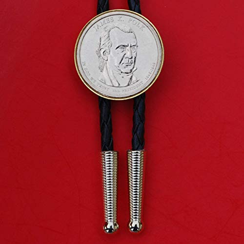 2009 Presidential Dollar BU Coin Simple Slide 36" black Leatherette Cord Gold Bolo Tie NEW - James K. Polk -1845-1849 Years Served-