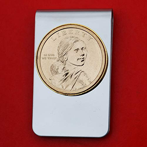 US 2009 Sacagawea Dollar BU Uncirculated Coin Stainless Steel Gold Silver Two Tone Money Clip NEW - Sacagawea and Her Infant Son US 2009 Sacagawea Dollar BU Uncirculated Coin Stainless Steel Gold Silver Two Tone Money Clip NEW - Sacagawea and Her Infant Son