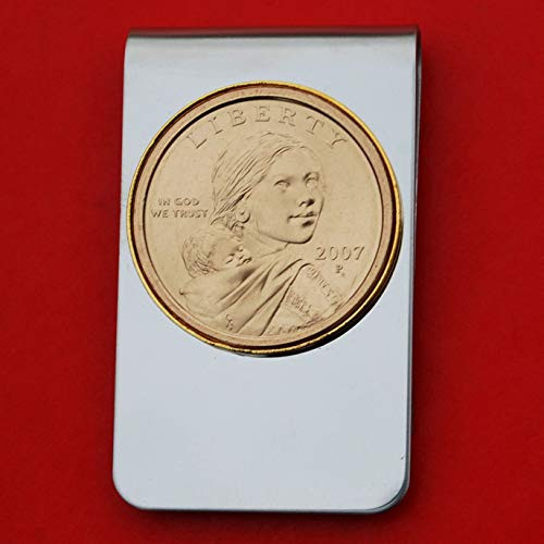 US 2007 Sacagawea Dollar BU Uncirculated Coin Stainless Steel Gold Silver Two Tone Money Clip NEW - Sacagawea and Her Infant Son US 2007 Sacagawea Dollar BU Uncirculated Coin Stainless Steel Gold Silver Two Tone Money Clip NEW - Sacagawea and Her Infant Son