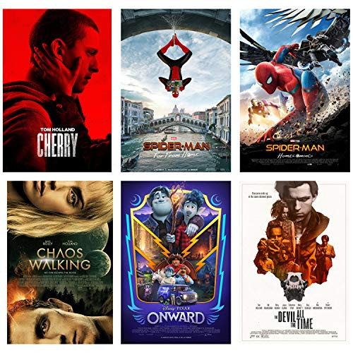 Tom Holland Movie Posters -Set of Six - 11x17- Home Theater Wall Art Decor Prints of Cherry - Spiderman - Onward -Chaos Walking - Devil All the Time