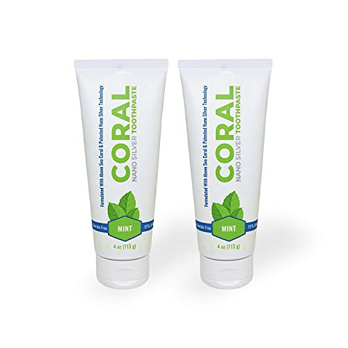 Coral White Nano Silver Mint Toothpaste Natural Fluoride Free Teeth Whitening Toothpaste Coral Calcium Nano Silver Infused SLS Free 4 Ounce -2 Pack-