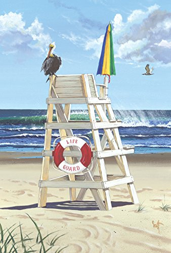 Toland Home Garden Pelican Post 28 x 40 Inch Decorative Summer Beach Bird Life Guard Ocean Wave House Flag