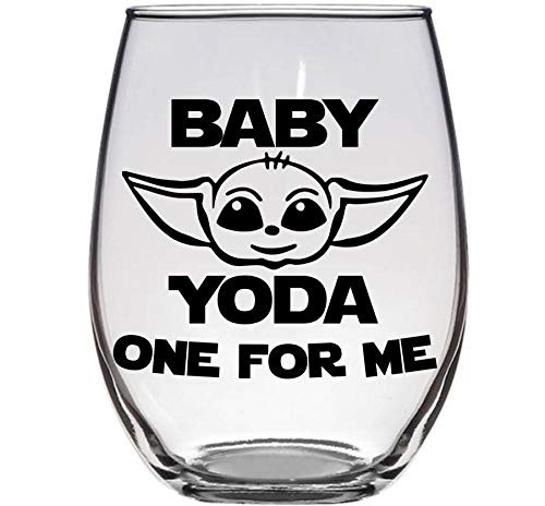 Star Wars Gift Mandalorian - Baby Yoda One For Me - Baby Yoda - Premium 21oz Stemless Wine Glass