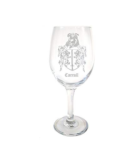 Carroll Irish Family Coat of Arms 18 oz Wine Glass Free Shipping  and  Personalized Engraving Family Crest