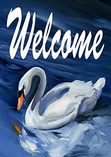 Toland Home Garden Swan Welcome 28 x 40 Inch Decorative Winter Swimming Bird House Flag