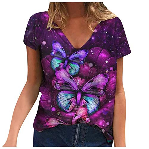 YUehswet Womens Short Sleeve TopsWomens 3D Animal Butterfly Printed T-Shirts Plus Size O-Neck Short Sleeve Tees Top Blouse