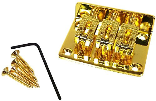 3-string Gold Hard-tail Roller-Style Bridge for Cigar Box Guitars  and  More