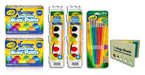 Crayola Washable Kid's Paint 6 Count, Pack of 2 | Crayola Washable Watercolor Paint, Pack of 2 | Crayola Art & Crafts Brush Set 8 Count | Includes 5 Color Flag Set