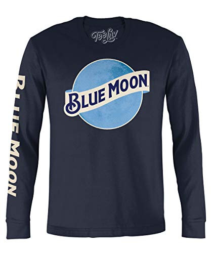 Tee Luv Blue Moon Long Sleeve T-Shirt - Blue Moon Beer Logo Shirt -Navy Heather- -L-