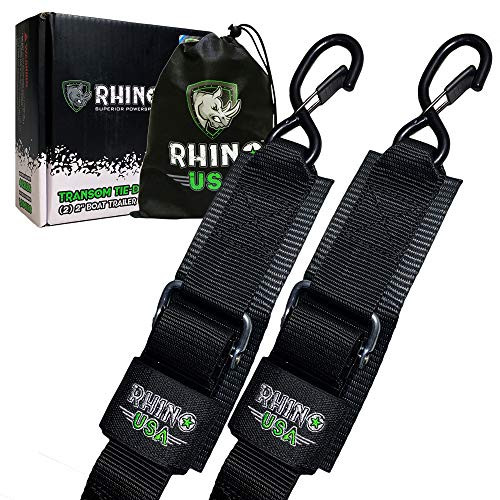 RHINO USA Boat Trailer Transom Straps -2PK-- Heavy Duty 2 inch x 48 inch Adjustable Straps for Trailering - Ultimate Marine Tie Downs Accessories for Boating Safety - Guaranteed for Life