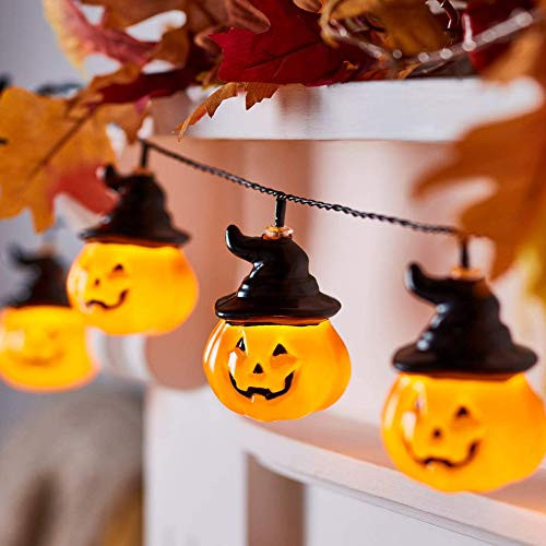 Lxcom Lighting Halloween String Lights 3D Jack-o-Lantern Pumpkin 30 LEDs String Light with Remote Timer 8 Modes Battery Powered Warm White Decorative Orange Fairy Lights for Halloween Party Decor