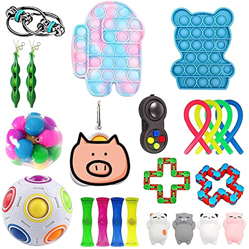 Sensory Fidget Toy Set Fidget Toys Pack with Simple Dimple Tie Dye Push Pop Bubble Toy and More Fidget Pack Sensory Relieves Stress Anxiety for Kids Adults -Fidget Toy Set 18-