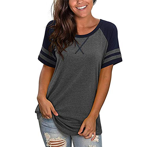Bravetoshop Women Tshirts Short Sleeve Crewneck Striped Loose Fit Summer Casual Tee Tops Tunic Blouse Shirt -GrayL- Bravetoshop Women Tshirts Short Sleeve Crewneck Striped Loose Fit Summer Casual Tee Tops Tunic Blouse Shirt -GrayL-