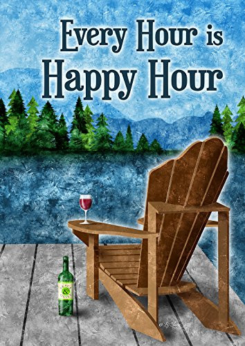 Toland Home Garden Happy Hour Lake 28 x 40 Inch Summer Vacation Wine Decorative House Flag